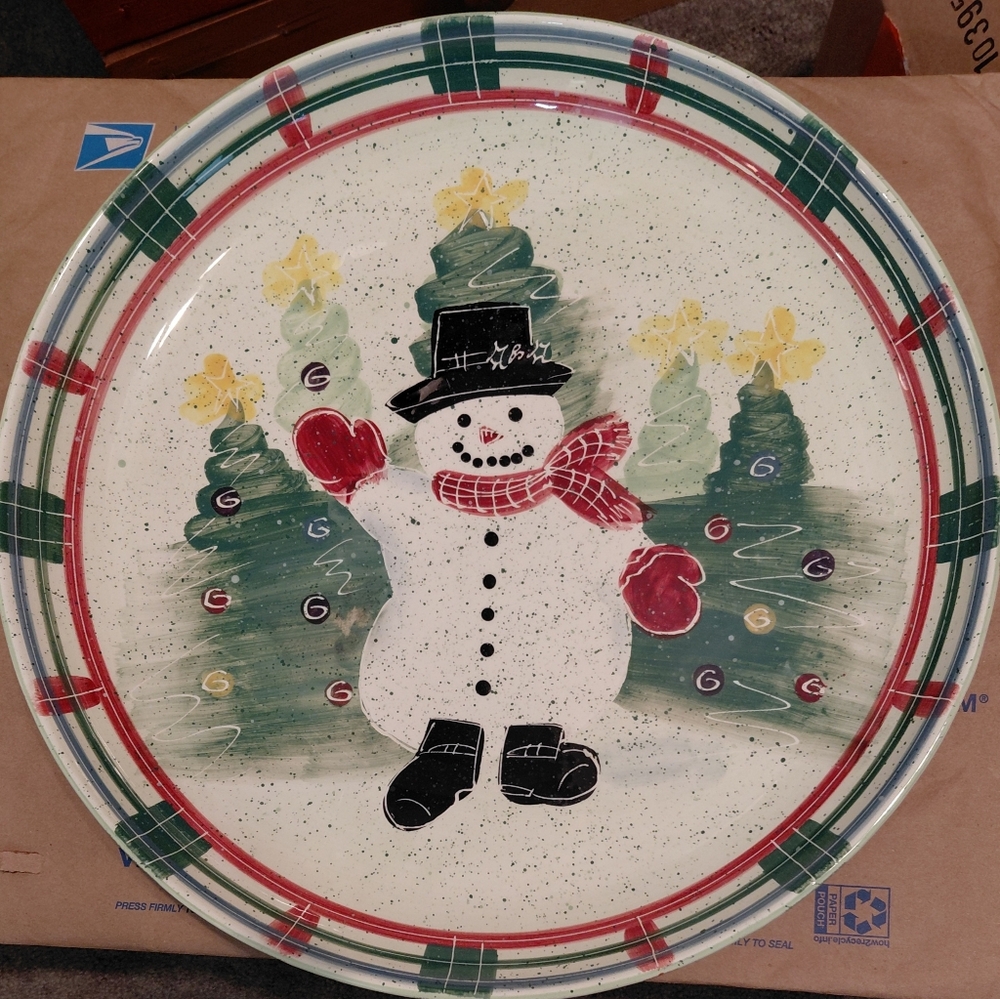 Snowman Platter 15" Julie Ueland 1998 Enesco Rare Vintage NWOT